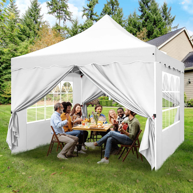 Auvent 10 po x l 10 po avec 4 parois latérales amovibles, Blanc / Blanc
