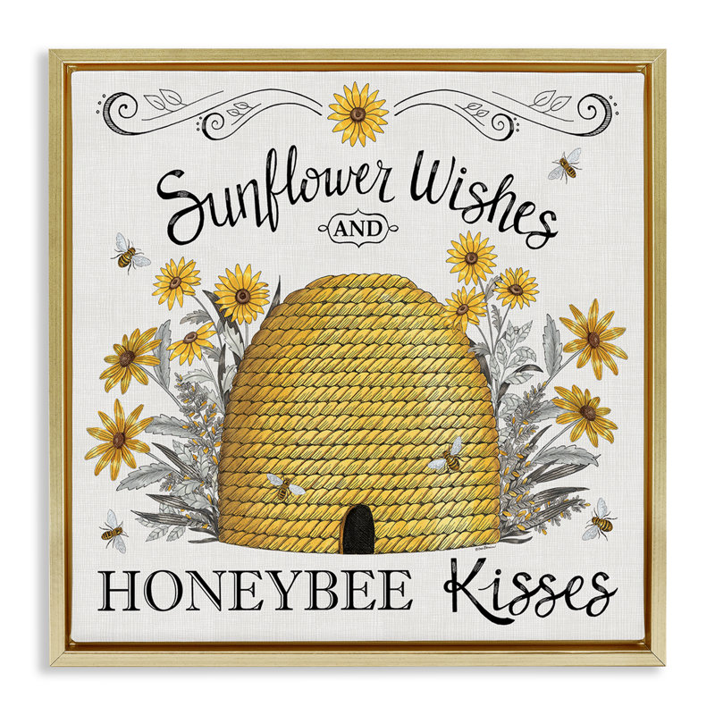 «Sunflower Wishes Honeybee Kisses Floater», art mural sur toile par Elizabeth Tyndall, Cadre flottant métallique doré