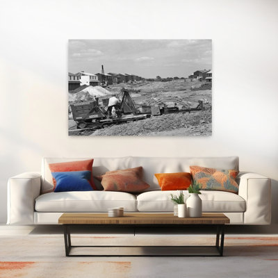 1950S Construction Mechanical Plumbing Drain Layer Urban Community Valley Green Housing Classic Retro Vintage Architecture Urban Wall Art