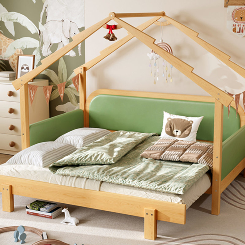 Lit simple en bois dans une cabane dans un arbre avec rails à coussin souple, pour enfants, adolescents, filles, garçons