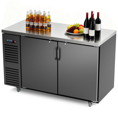 Coolski 60 in. W 20.5 cu. ft. Commercial Solid Door Under Back Bar Cooler Refrigerator in Black Stainless Steel — FIN-0020059 | Fridge.com