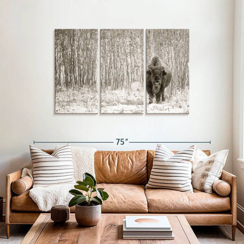 Bison Brampt dans la forêt d'hiver, H 36 po x l 57 po