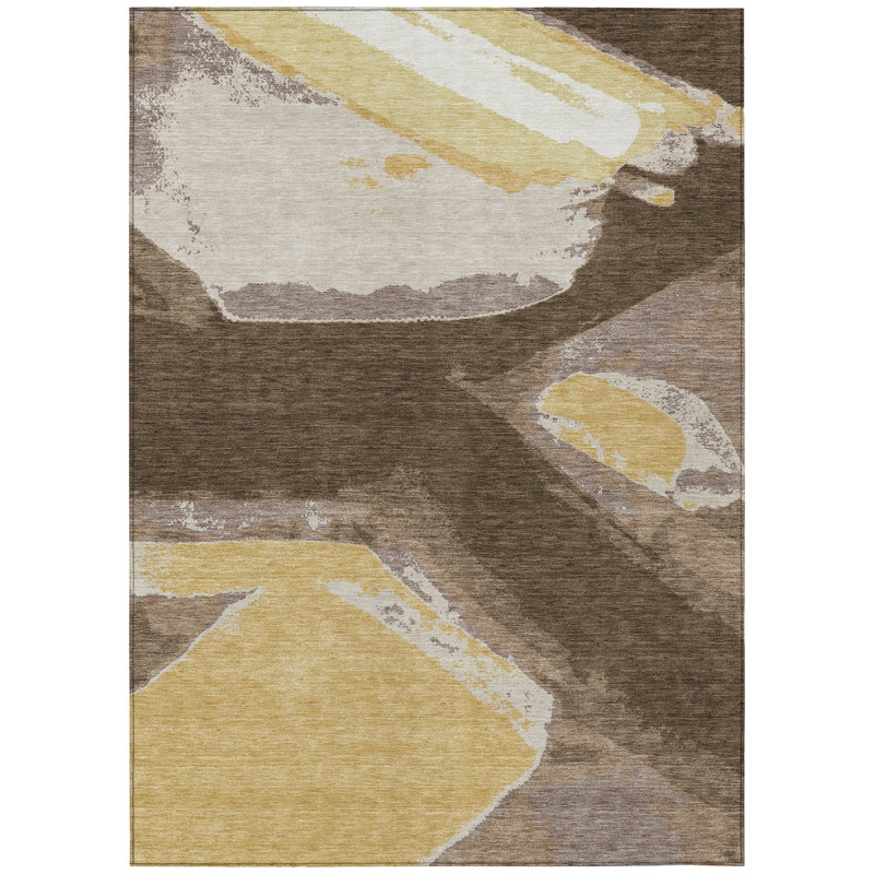 Tapis abstrait lavable à la machine intérieur / extérieur ACN2571, Chocolat, 10 pi x 14 pi
