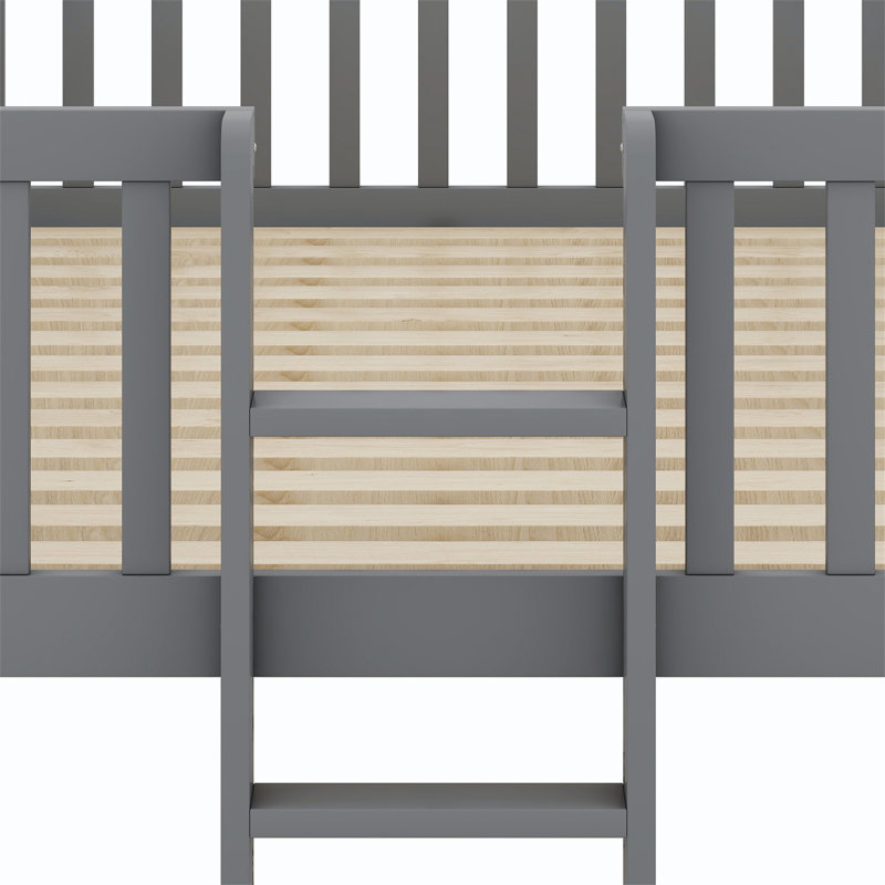 Triple Bed With Built-In Ladder,Slide And Guardrails, Gray