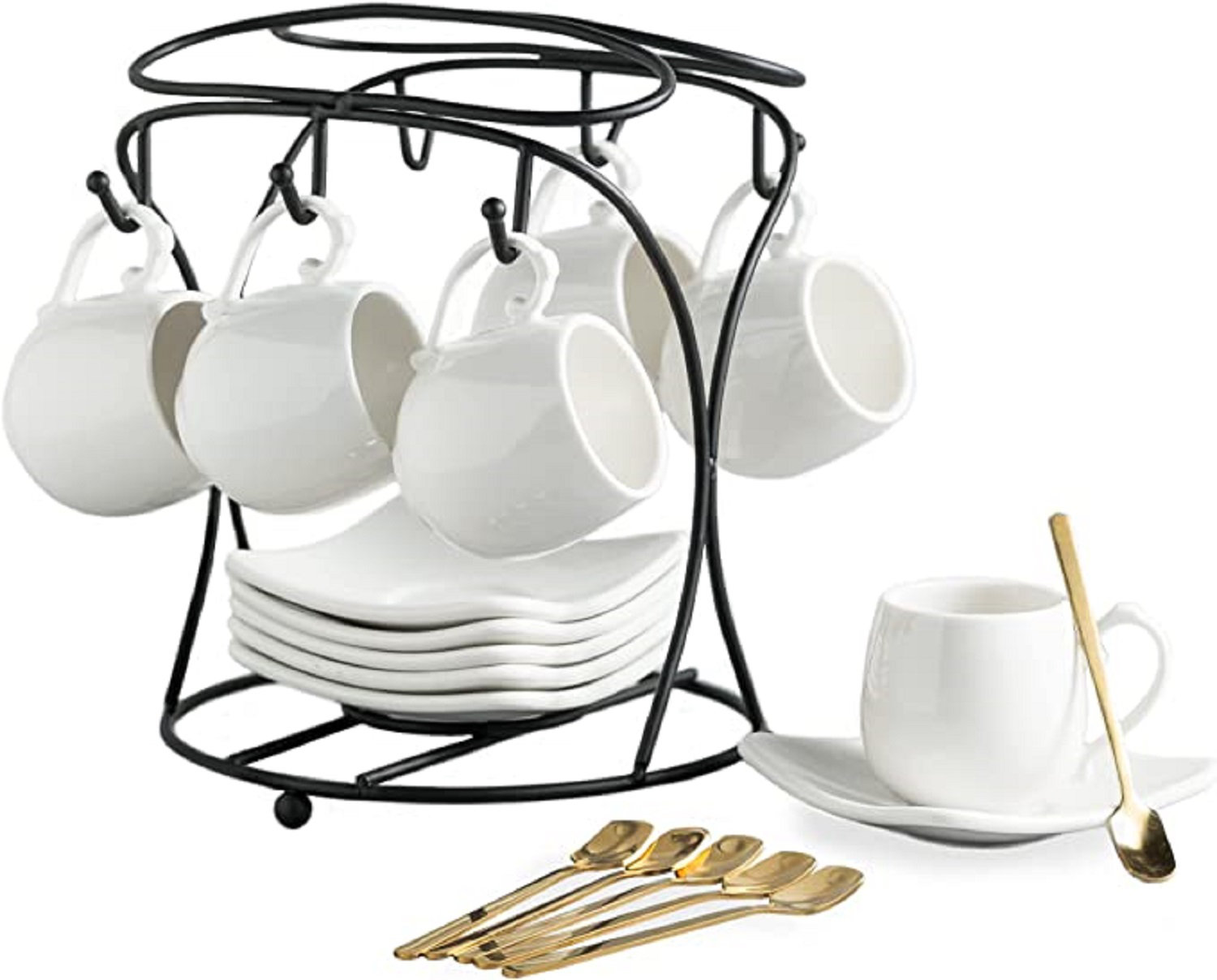 QXXSJ Espresso Cups With Saucers Set, Porcelain Coffee Cups And Metal ...