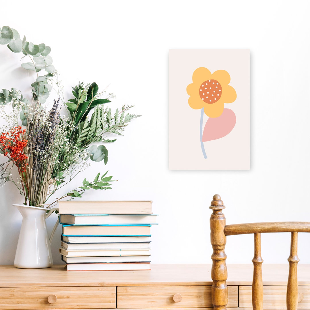Whimsical Yellow Bloom Modern Playful Abstract Flower Nature Wall Art Print