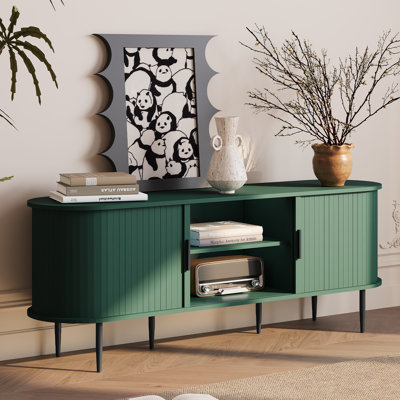 70" Fluted TV Stand with Sliding Cabinet Doors, Modern Media Console for TVs up to 85"