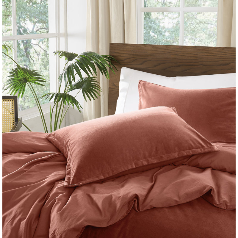 Ensemble d'édredon en velours de coton mat Brooklyn, Rouille, Édredon pour très grand lit + 2 taies décorativ
