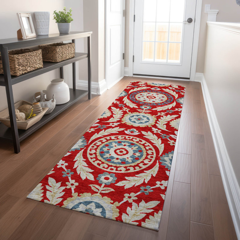 Premium Machine Washable Prisco Red Rug, Runner 2'3" x 7'6"