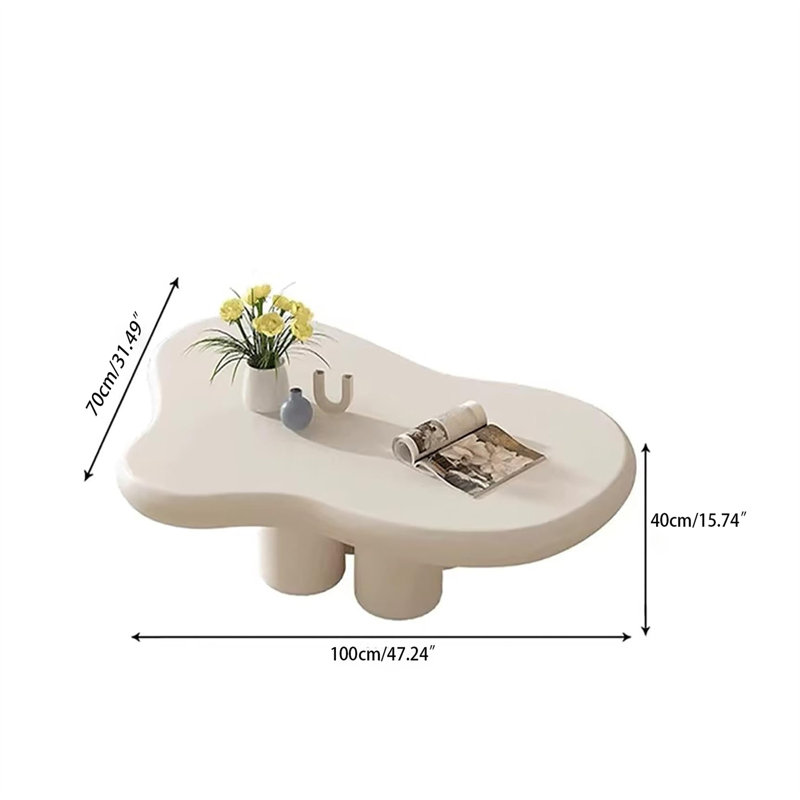 Cloud Shape Cream Coffee Table, Modern Low Style Living Room Center Table, 4-Legged Small Coffee Table, Living Room Balcony Indoor Universal