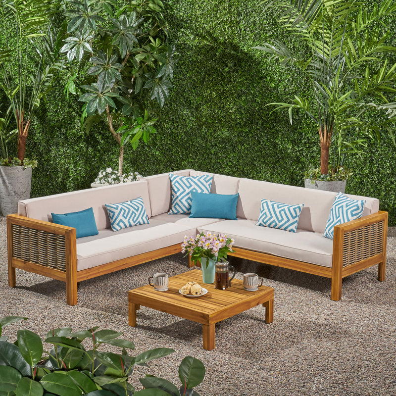 Canapé modulaire de patio avec coussins, Structure teck / coussin beige