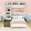 Grand lit escamotable avec canapé en L intégré et tablettes de rangement-210885270
