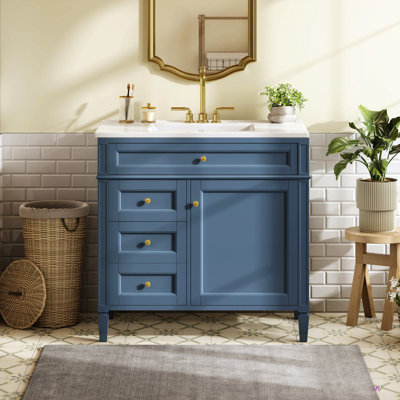 Meuble-lavabo de 36 po avec lavabo supérieur, meuble-lavabo moderne avec 2 tiroirs et tiroir escamotable, meuble-lavabo simple