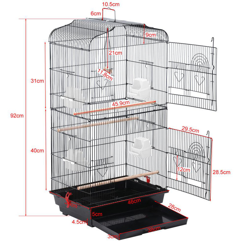 104.5cm Iron Victorian Top Table Top Bird Cage with Perch, Black