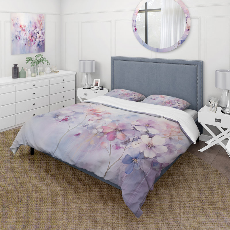 Mauve Dreamy Florals I - Ensemble de housse de couette Abstract Botanicals - Microfibre de polyester