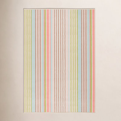 Ana Aqua Machine Washable Striped Rug