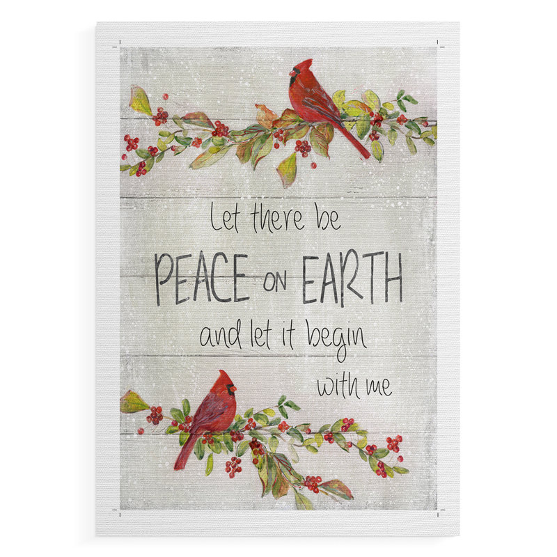 Peace On Earth Cardinals - Impression sur toile seulement - NON-CADRE, H 27 po x l 18 po