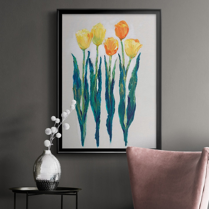 Tulipes dans une rangée II - impression d'un seul cadre photo, H 42,5 po x l 30,5 po x P 1 po, Noir