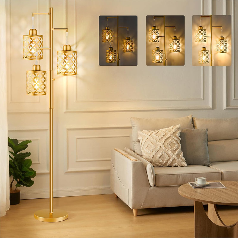 Lampe sur pied à intensité variable de 68 po avec cage en métal élégante, lampe sur pied industrielle moderne pour le salon, la chambre à coucher, le bureau et le bureau (comprend des ampoules DEL 2000LM)