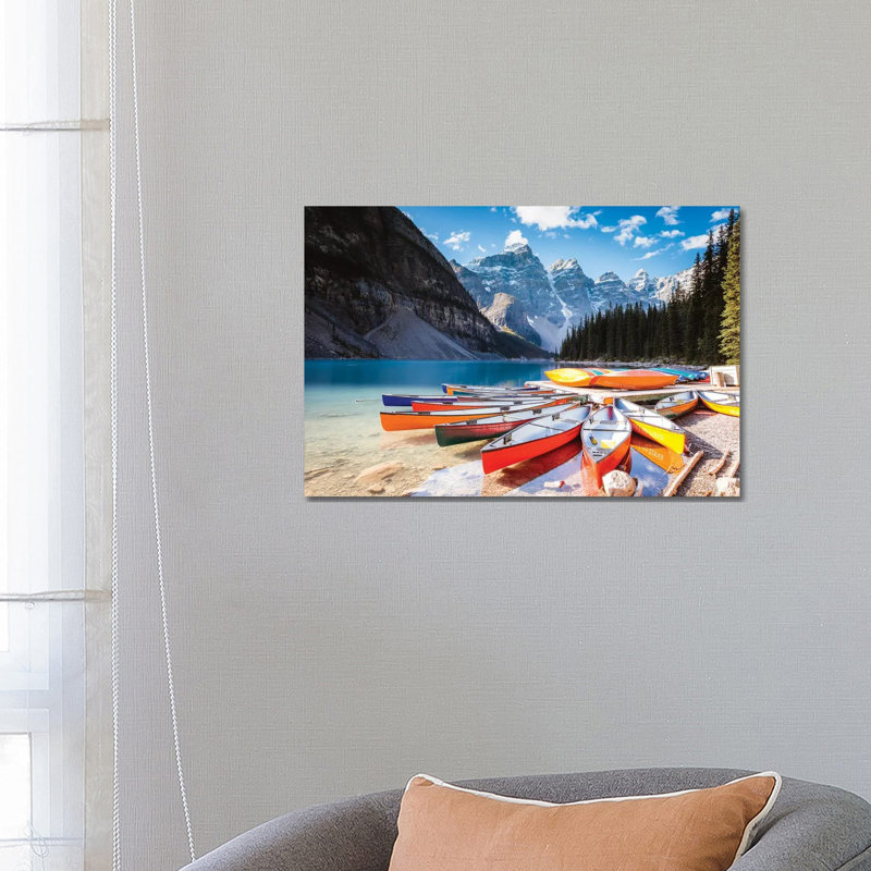 Canoes, Moraine Lake by Matteo Colombo - Wrapped Canvas Print, 66.04 cm H x 45.72 cm W x 1.91 cm D
