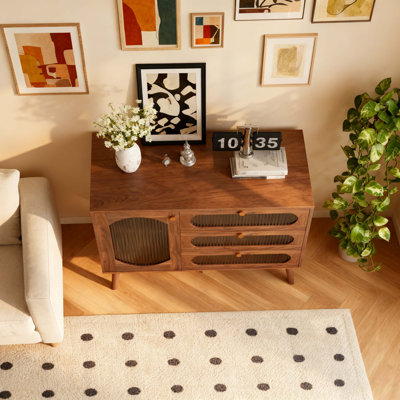 Accent Cabinet with 3 Drawers and Door, Wooden Storage Cabinet with Shelves, Sideboard for Living Room, Entryway, Natural