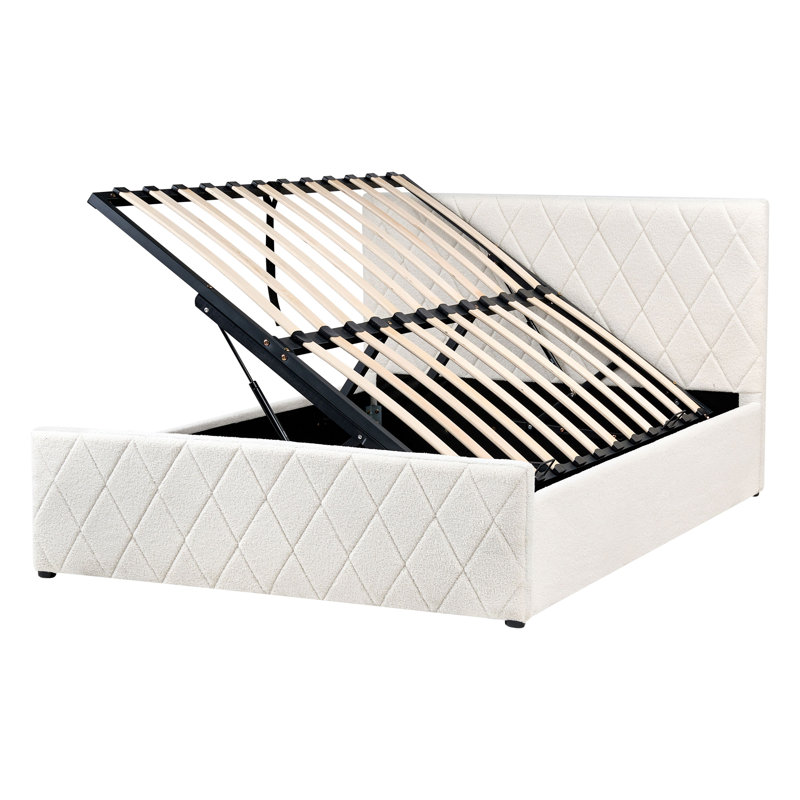 Ottoman Bed Boucle ROCHEFORT Off-White, European Double (150 x 214 cm)