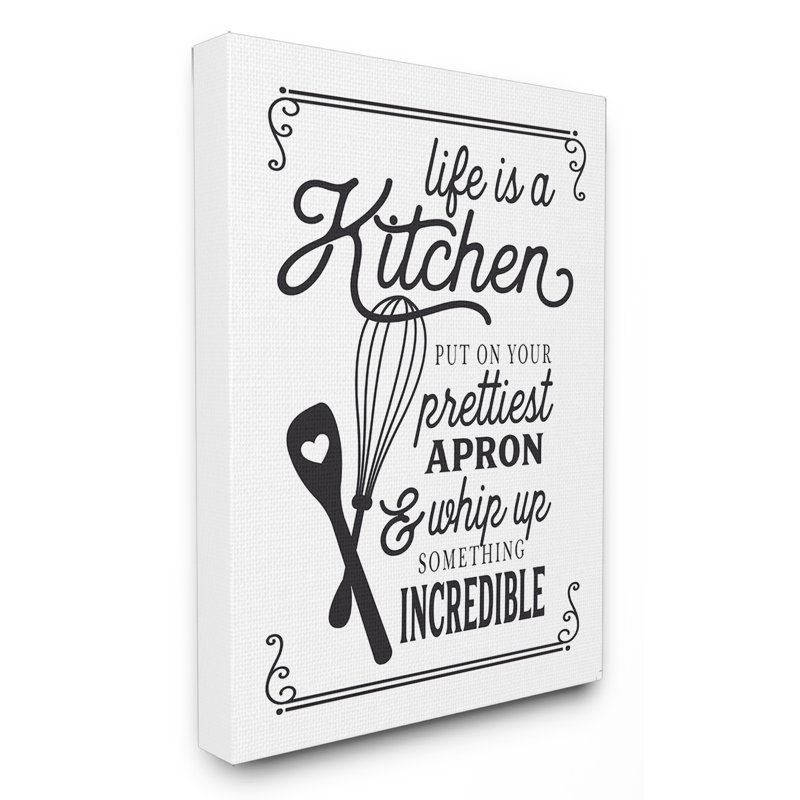 «Life Is Like A Kitchen» par Lettered and Lined, reproduction d'art textuel sur toile, H 20 po x l 16 po x P 0,5 po, Toile