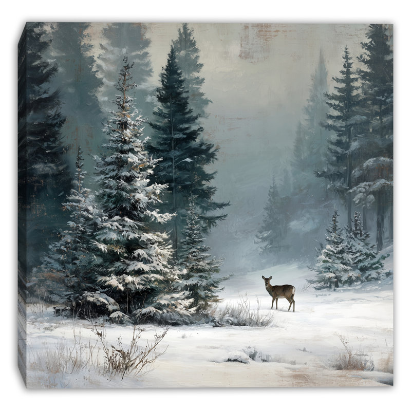 «Silent Deer Meadow Winter», art mural sur toile tendue, 20 po x 20 po
