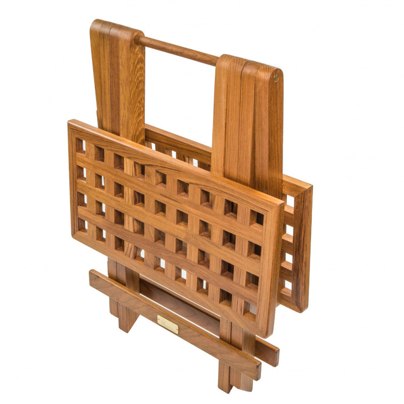 Brown Teak Wood Square Folding End Table, 18.5" Height