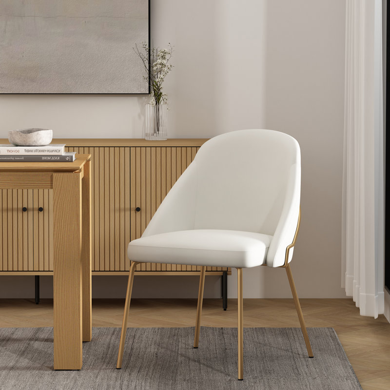 Chaise de salle à manger rembourrée en cuir Gracie, Blanc, Doré