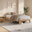 Base de lit plateforme en bois, pieds en bois et support central en métal robuste, lattes en bois, aucun sommier requis-129632074-129632075