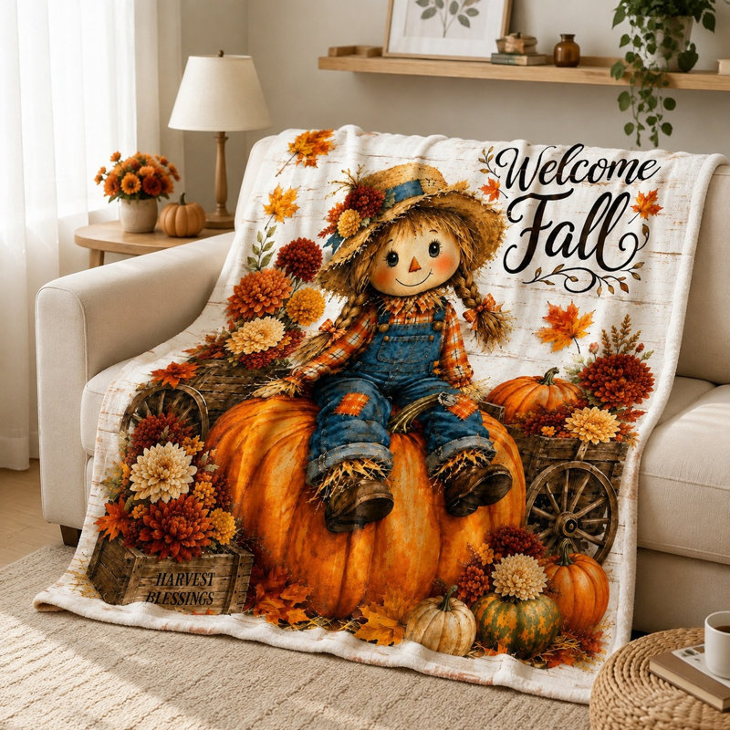 Jeté Cozy Scarecrow Fall, couverture décorative moelleuse pour canapé-lit, Standard Throw(W50"×60L")