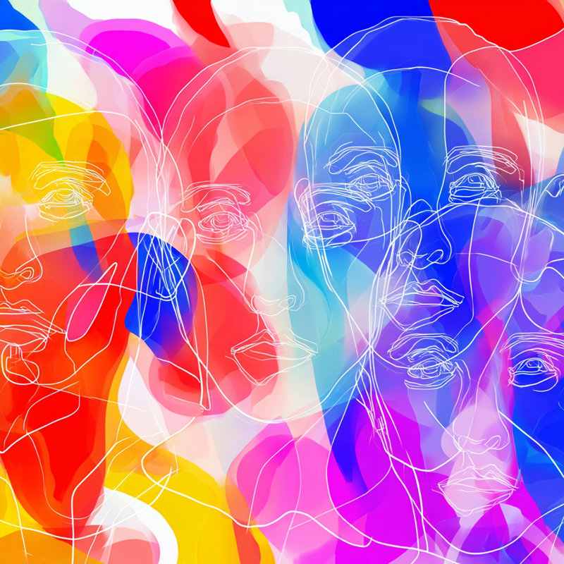 «Neon Echo faces», art mural sur toile tendue, L 30 po x H 30 po x P 1,5 po