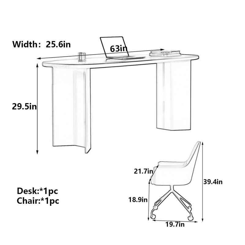 Mid-Century Modern Walnut Desk, 29.5" H x 63" W x 25.6" D
