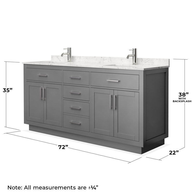Beckett TK 72'' W Double Vanity, Dark Gray, Brushed Nickel, Carrara Cultured Marble