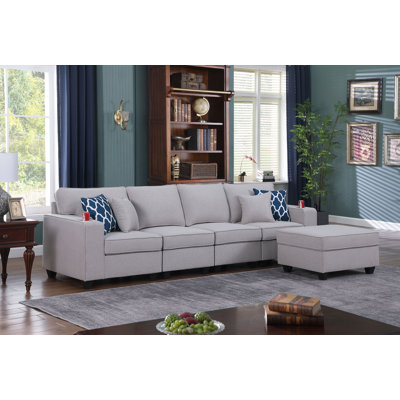 Cooper Fabric 4-Seater Sofa With Ottoman And Cupholder -  LILOLA, 89131-16A