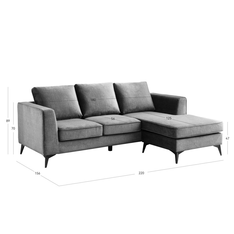 Carmen Modern 3 Seater Chaise Sofa, Blue