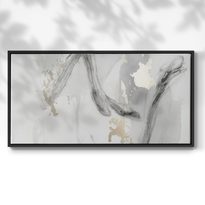 Série abstraite-Dxxxiv- Toile tendue avec châssis tendue, prête à être accrochée, Noir, H 21 po x l 41 po