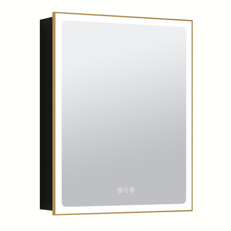 Maximes Recessed/Surface Mount Medicine Cabinet with Mirror, Defogger, Dimmer, Outlets & USBs and Interior Light, Gold