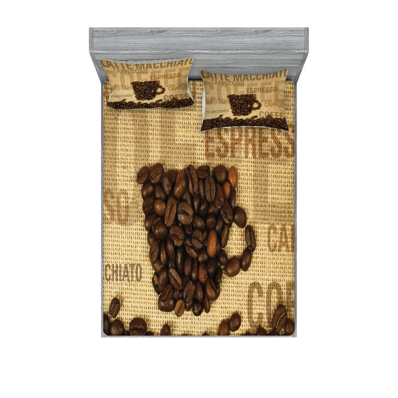 Ensemble de draps et taies décoratives Ambesonne Brown, Ensemble de draps pour lit double + 1 drap-housse 