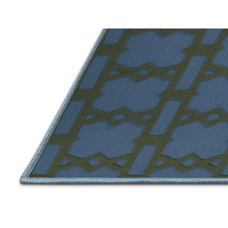 Tapis bleu en treillis lavable à la machine, Rond 4 pi