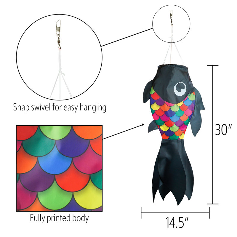 30" Damsel Fish Windsock, Black/Rainbow