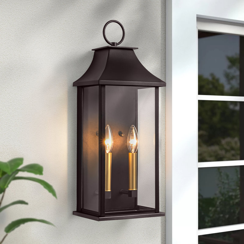 Applique murale d'extérieur à 2 lumières en aluminium et en verre trempé huilé H 21 po Alletta avec crépuscule à l'aube Alletta
