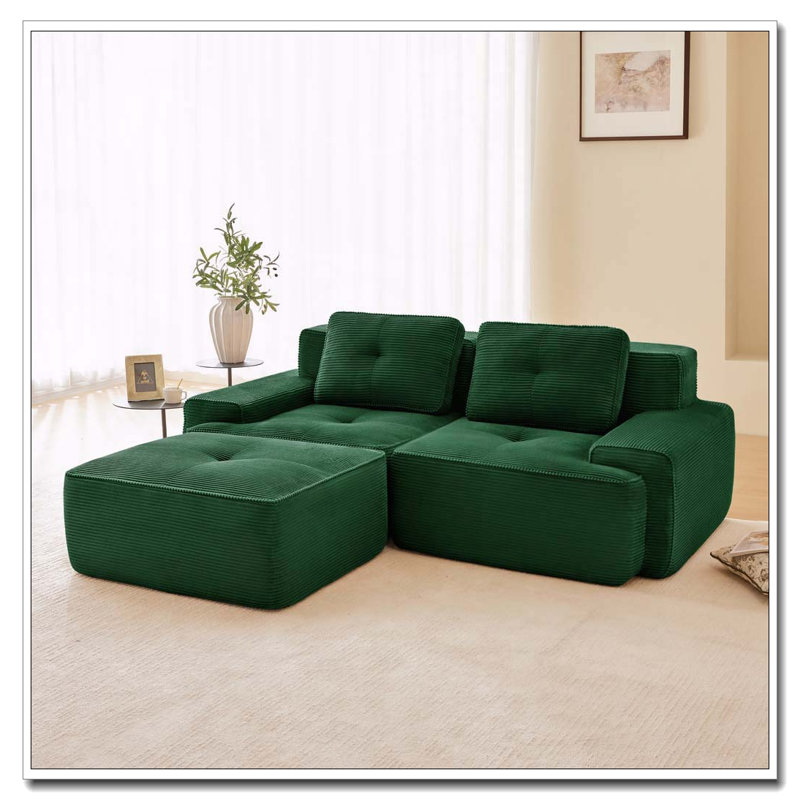 Canapé moderne en velours côtelé, Vert - 2 sièges + 1 fauteuil