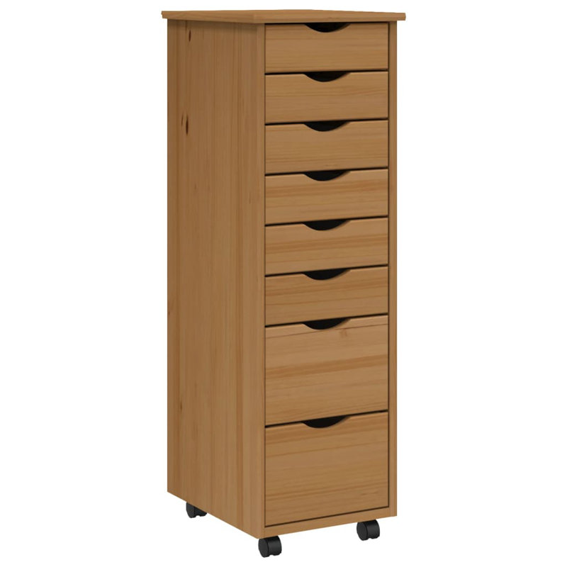 Jennarose vidaXL MOSS 8-Drawer Chest with Wheels, Solid Pinewood, Honey Brown