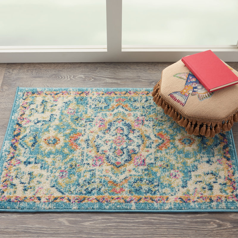Tapis oriental bleu clair / beige Verda, Rectangle 1 pi 10 po x 2 pi 10 po