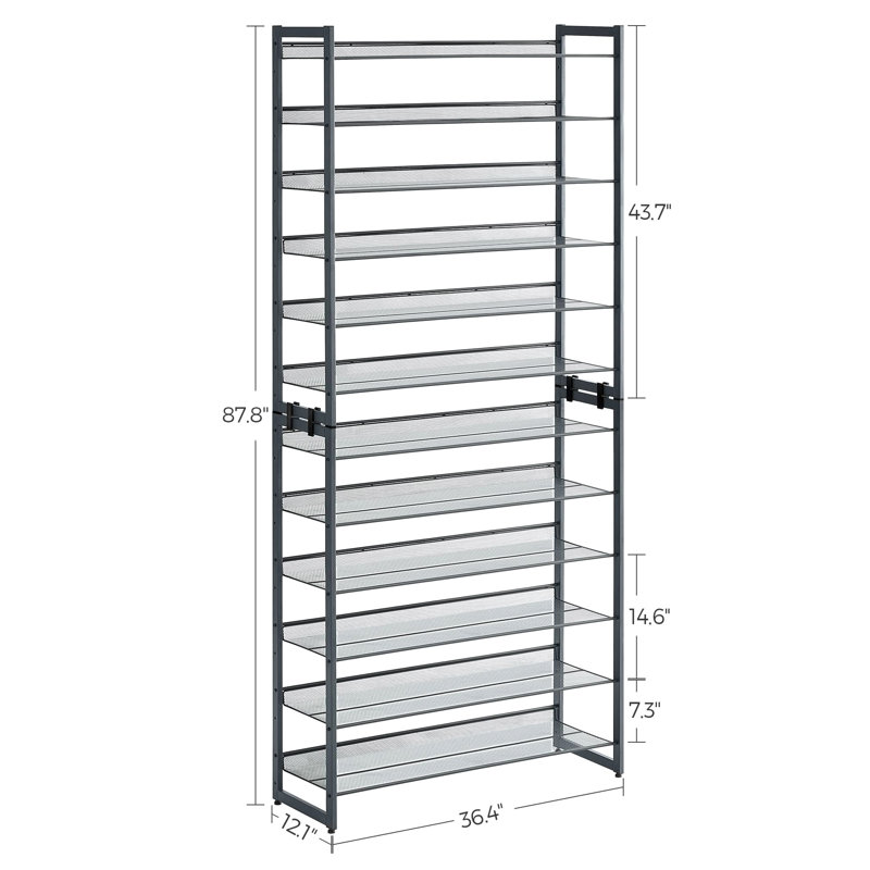 Range-chaussures en métal à 12 niveaux, avec tablettes réglables plates ou en angle, ensemble de 2 tablettes empilables à 6 niveaux