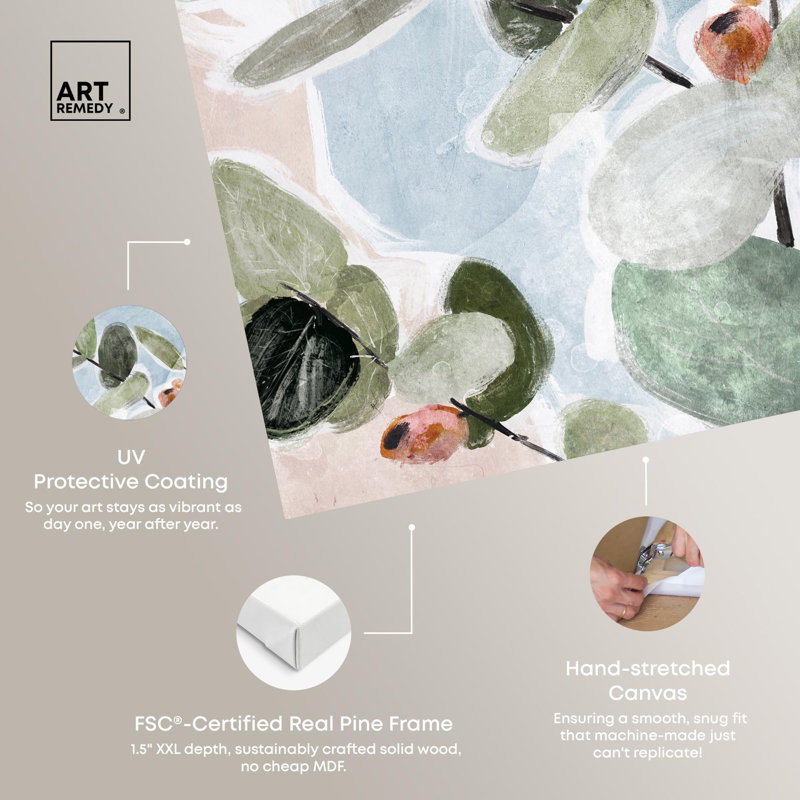 «Pastel Leafs», toile abstraite, fleurs par Art Remedy, Toile tendue, H 24 po x l 20 po