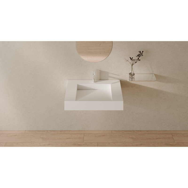 Lavabo de salle de bain mural rectangulaire en résine blanc mat 31,4 po x 19,6 po Badeloft WT-04-D-M, Blanc mat