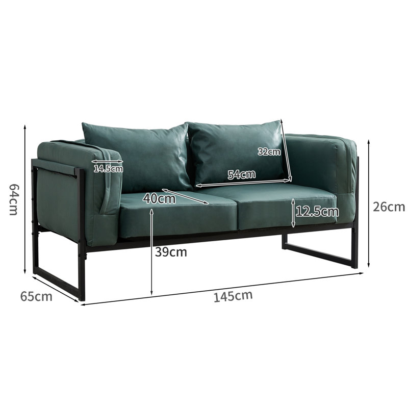 Keillan 2 Seater Faux Leather Loveseat, Green